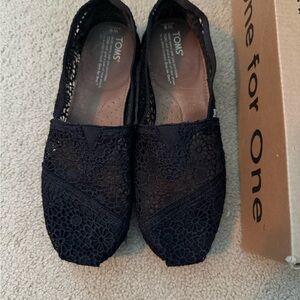 TOMS Black Lace Slip-On Shoes
